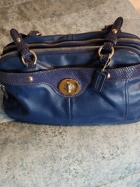 Coach Blue Leather Turnlock Satchel with Textured Trim